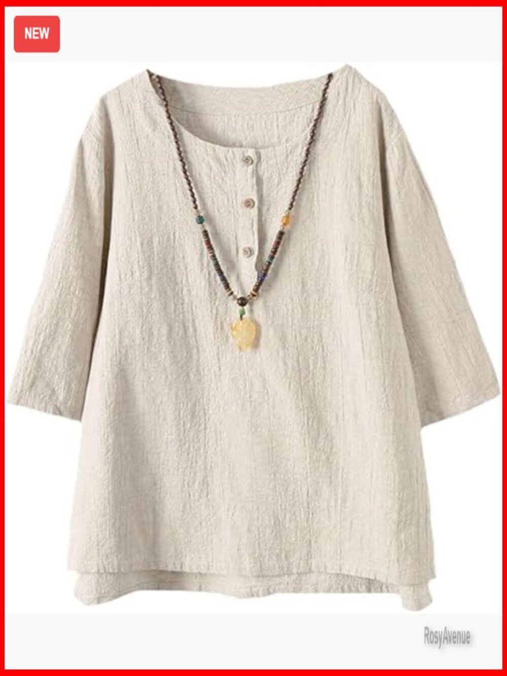 Women's Cotton Linen Tunic Blouse 3/4 Sleeve Jacquard